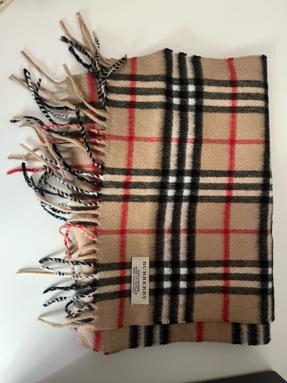Burberry Tan, Black & Red Classic Check Fringe Scarf - Picture 2 of 2